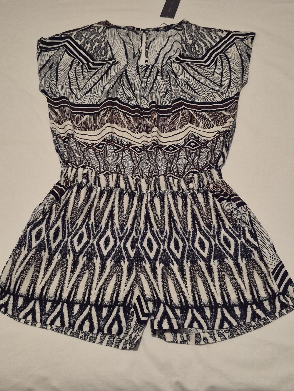 Suzy Shier Black and White Printed Romper